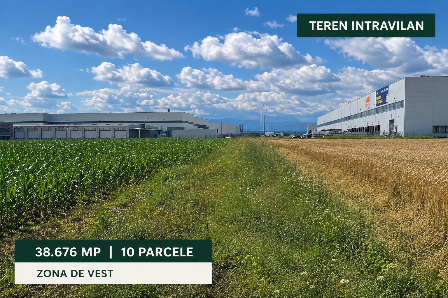 Teren intravilan 38.676 mp | 10 parcele | Zona de Vest